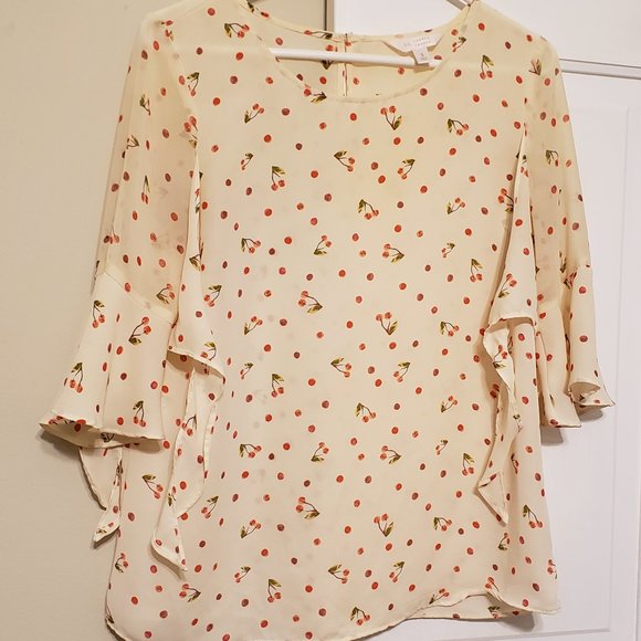 LC Lauren Conrad Cherry Print Blouse: Size S - Picture 2 of 9